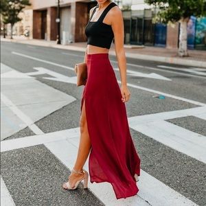 Maxi skirt with slit- Wine